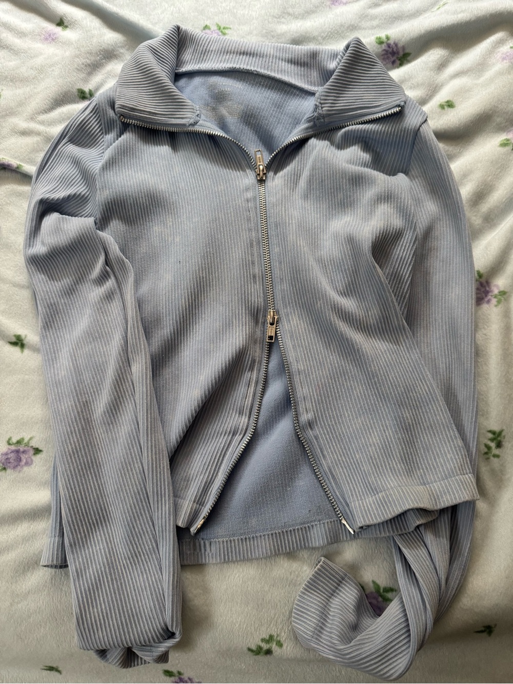 No Boundaries Light Blue Ribbed Zip-Front Bomber Jacket